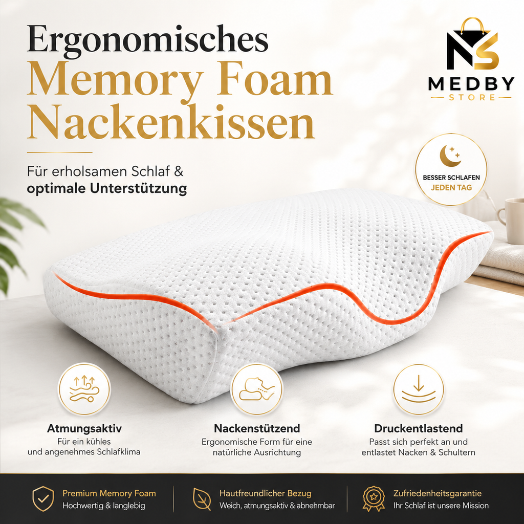 MEDBY Ergonomisches Memory-Foam-Nackenkissen – Atmungsaktiv & Nackenstützend