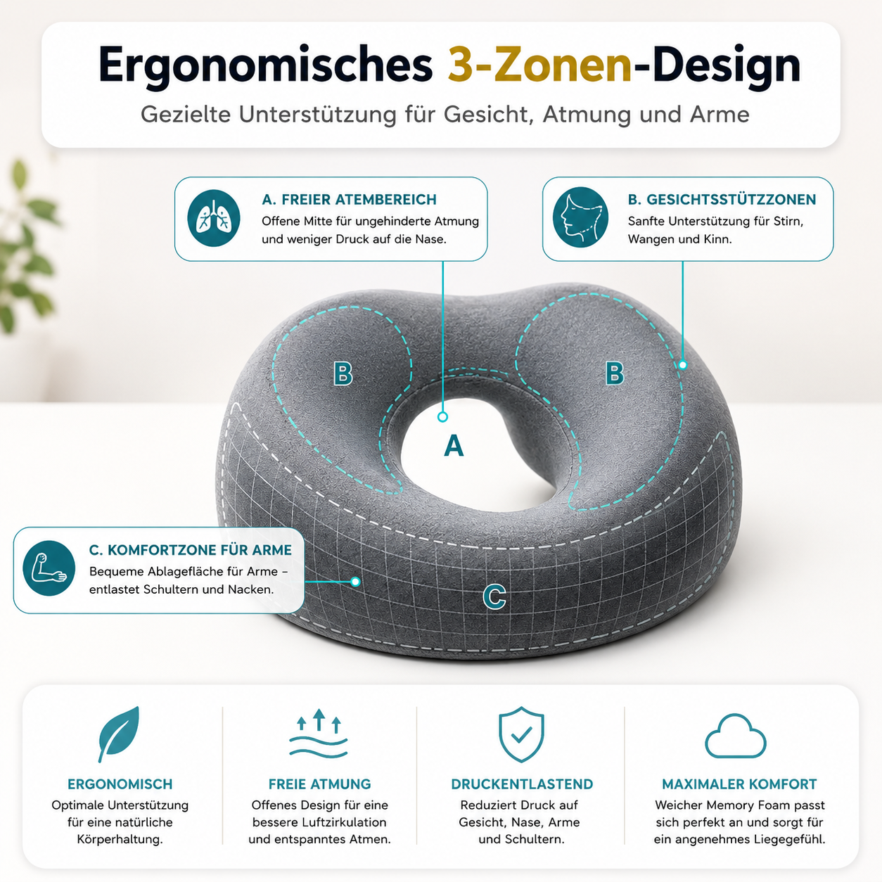 MEDBY Ergonomic Face Pillow with Breathing Opening
