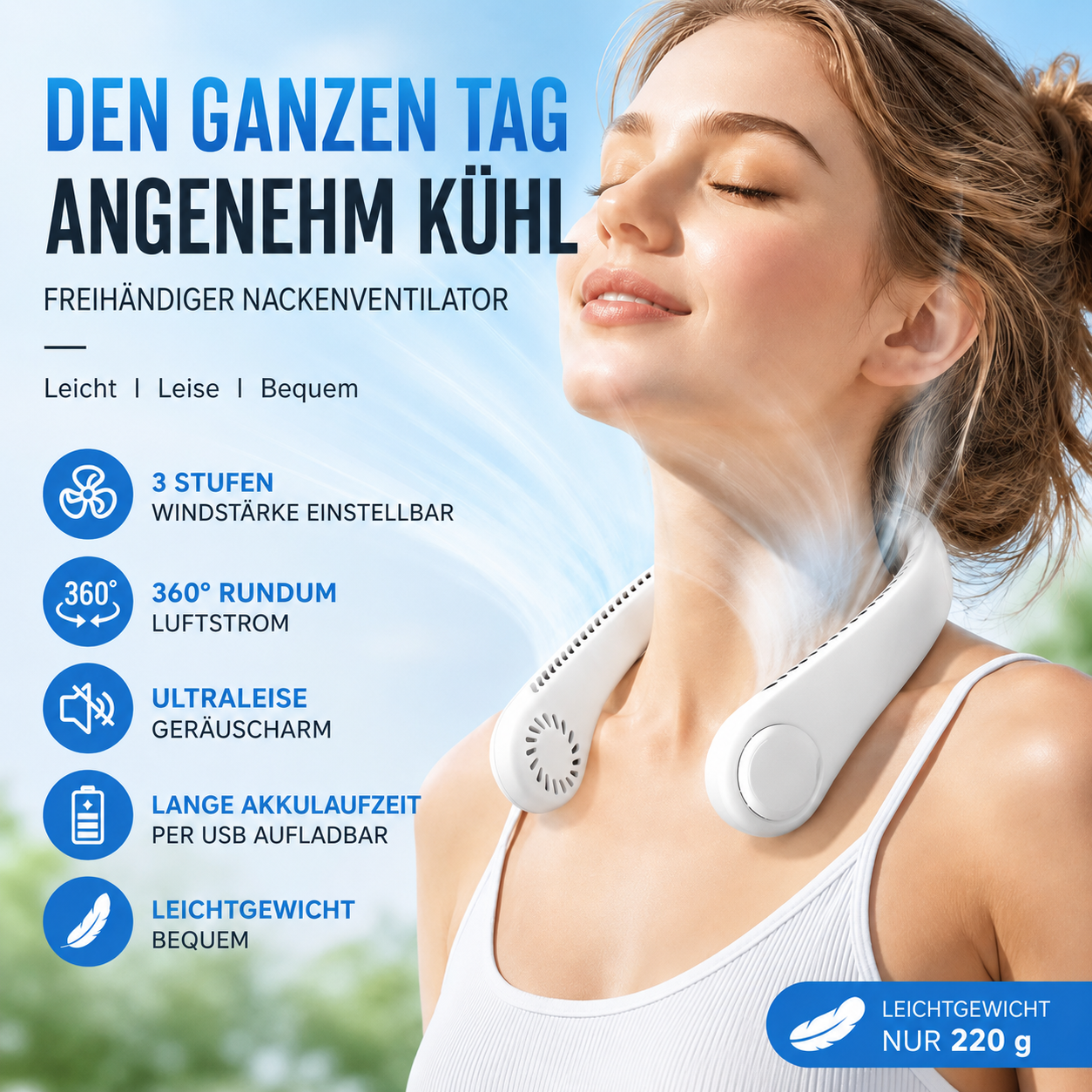 Tragbarer Nackenventilator – Wiederaufladbarer Mini USB Ventilator für unterwegs